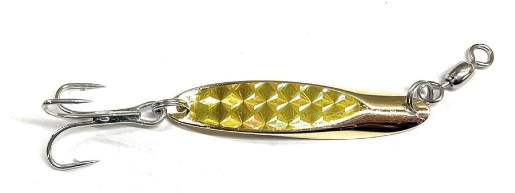 Close-up of Canadian-made brass fishing spoons designed for catching all fish species