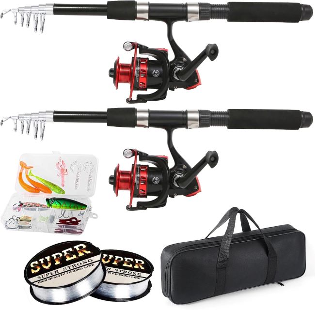 Tripquips 6.9ft telescopic carbon fiber fishing rod and spinning reel combo set with travel bag