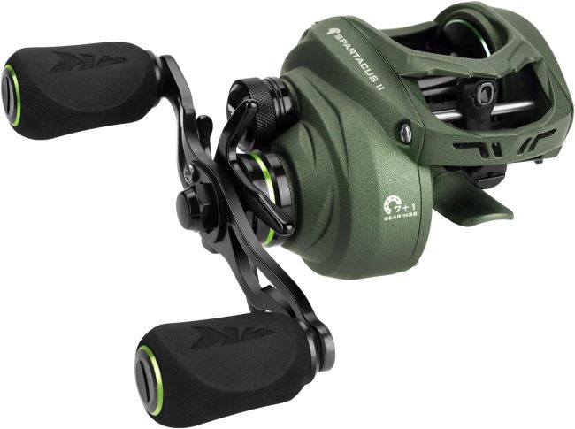 KastKing Spartacus II ultralight 6 oz baitcaster reel with 17.6 lb carbon drag and compact palm-fit design.