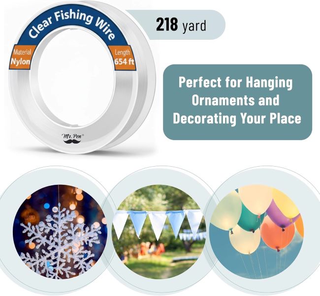 Mr. Pen clear nylon fishing line 218 yards for crafts, hanging decorations, and lightweight fishing