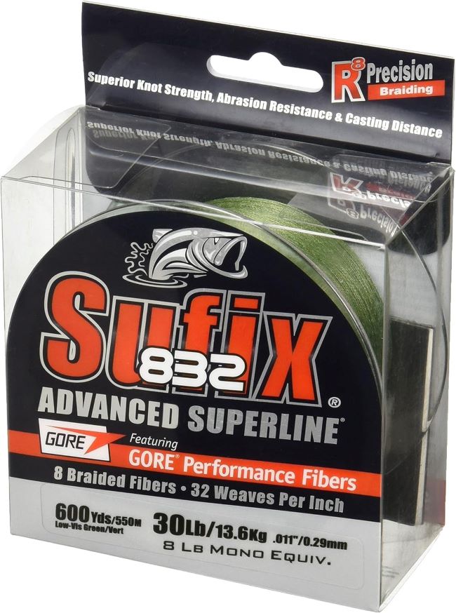 Sufix 832 braided fishing line 600 yards green 20-pound test for long-distance casting