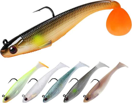 TRUSCEND Pre Rigged Jig Head Soft Fishing Lures Paddle Tail Swimbaits