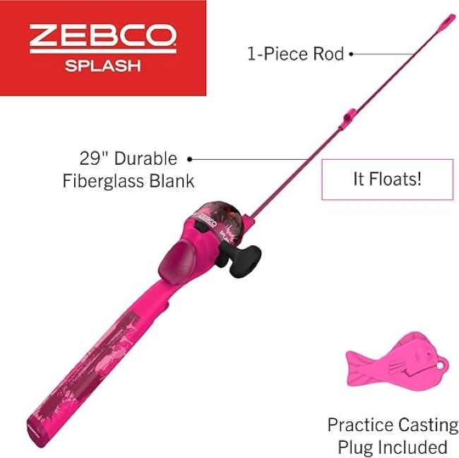Zebco Youth 29-inch floating spincast reel and rod combo size 20 pre-spooled with 6 lb line for kids
