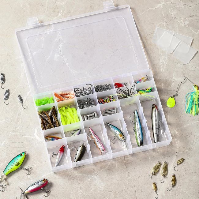 AOZITA 36-grid plastic organizer box with adjustable compartments for fishing tackle, crafts and small item storage