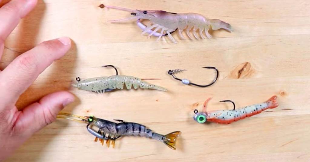 Angler using artificial shrimp lure in shallow saltwater flats