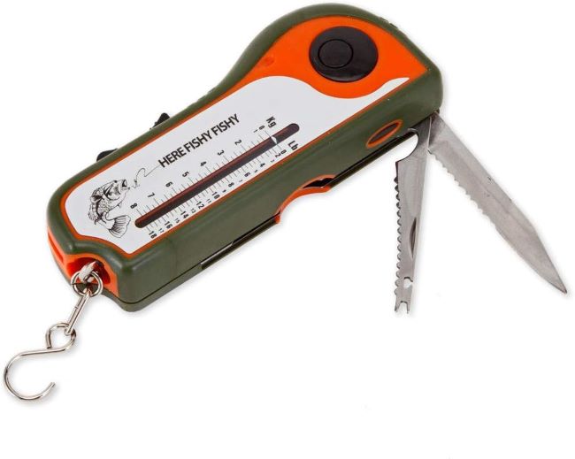 Bits and Pieces 8-in-1 fishing multitool with hook remover, knife and accessories for anglers and outdoor use
