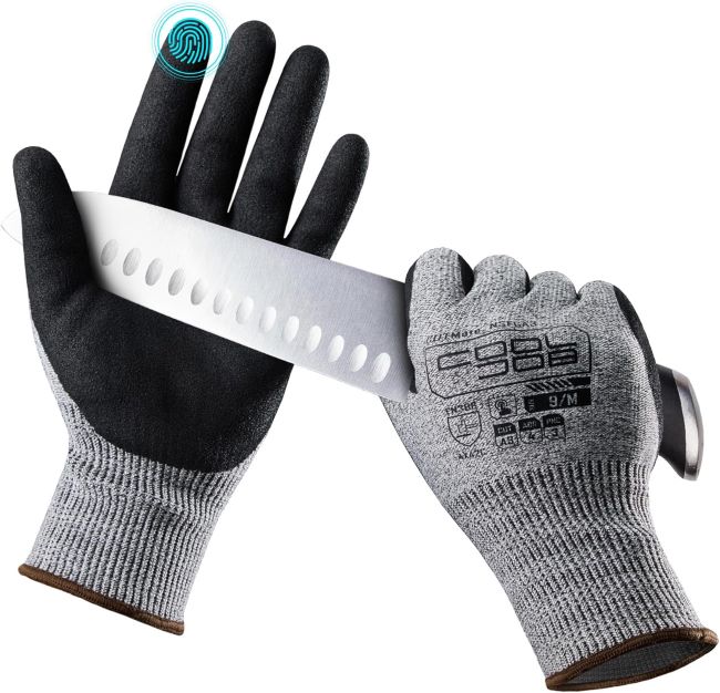 COOLJOB A3 cut resistant safety gloves with nitrile grip coating for fishing, glass handling and outdoor tasks