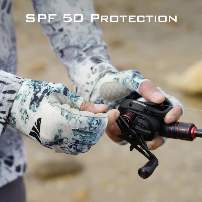KastKing La Sal fingerless fishing gloves with UPF50+ UV protection for paddling, canoeing and outdoor activities