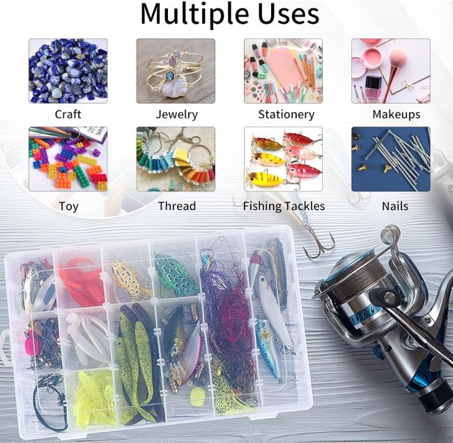 OUTUXED 36-grid plastic organizer boxes with adjustable dividers for fishing tackle, beads and small accessories