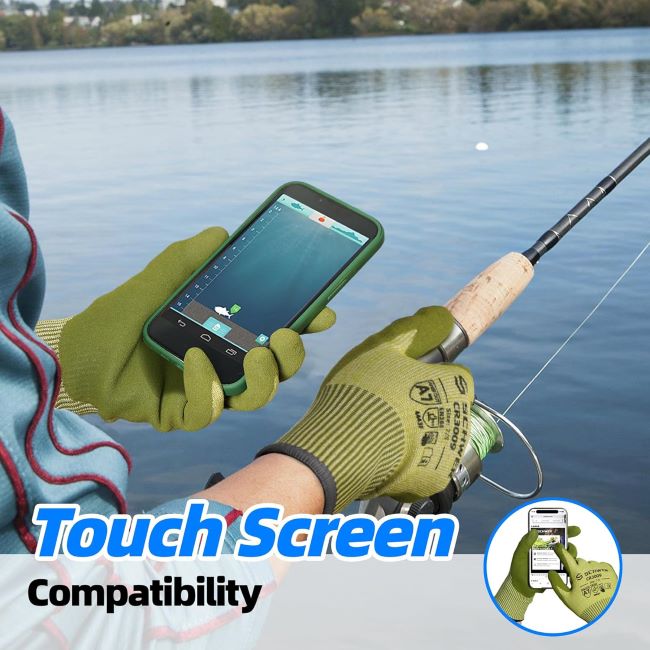 Schwer ANSI A7 cut resistant fishing gloves with touchscreen support and non-slip grip for fishing and outdoor work