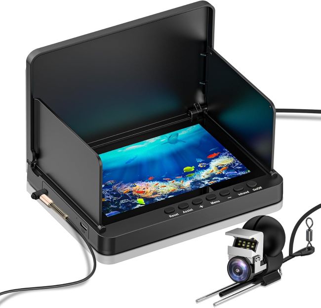 Underwater fishing camera with night vision, LCD screen, and 100ft cable for ice, lake, kayak, and boat fishing
