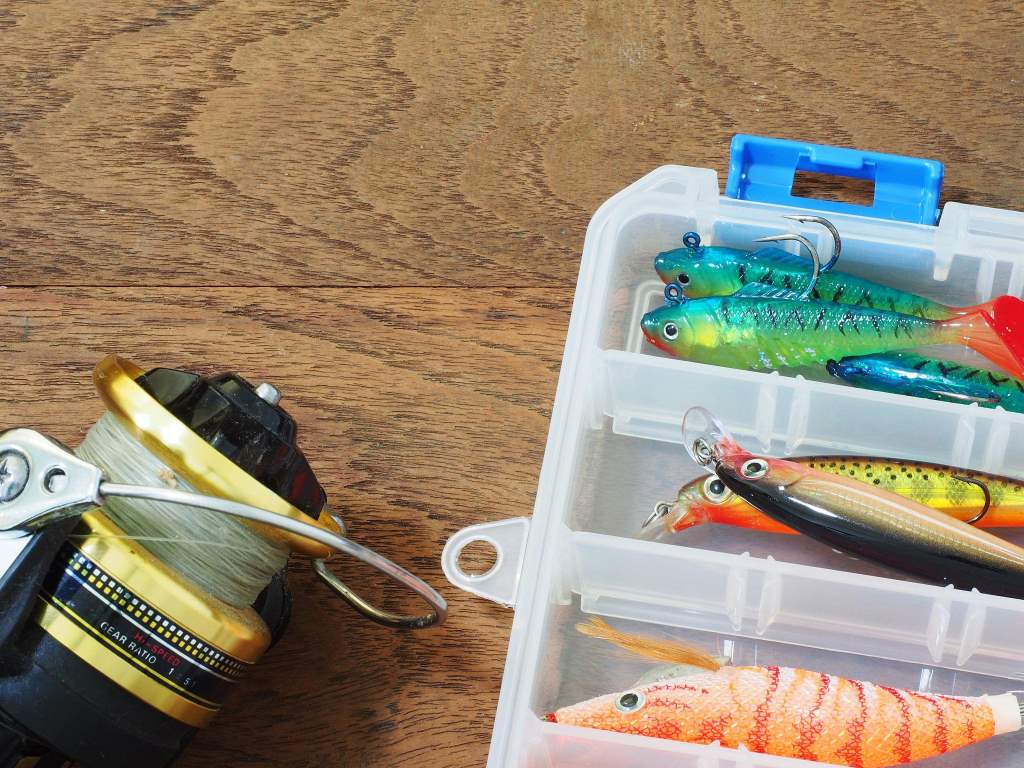 fishing tackle box and lures for bass fish