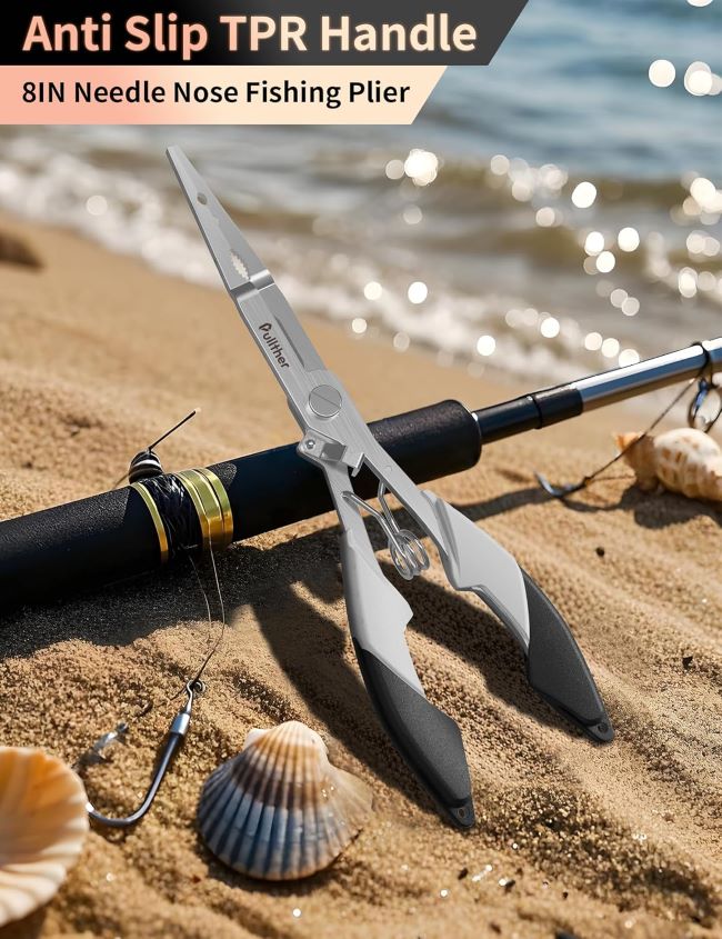 Pullther stainless steel fishing pliers with hook remover for saltwater fishing and durable multitool use