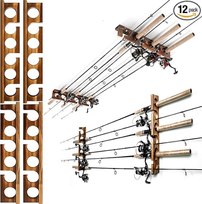 Ghosthorn wall or ceiling mounted fishing rod rack holding up to 12 rods for space-saving garage organization