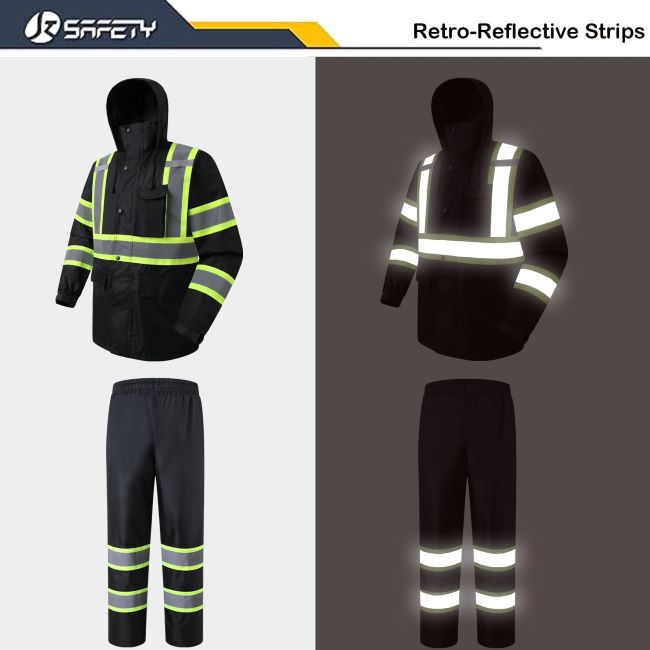 JKSafety hi-vis reflective rain jacket and pants with mesh lining for work and outdoor safety