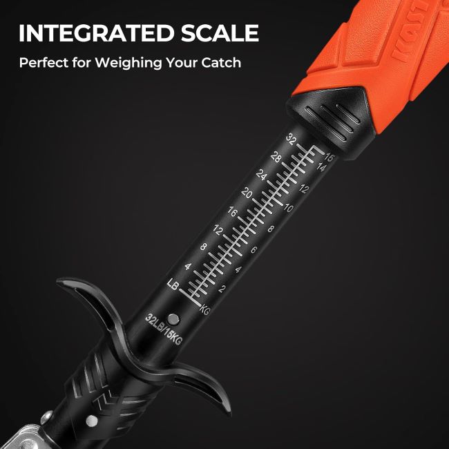 KastKing lip grip with integrated scale securely holding fish for safe weighing and release
