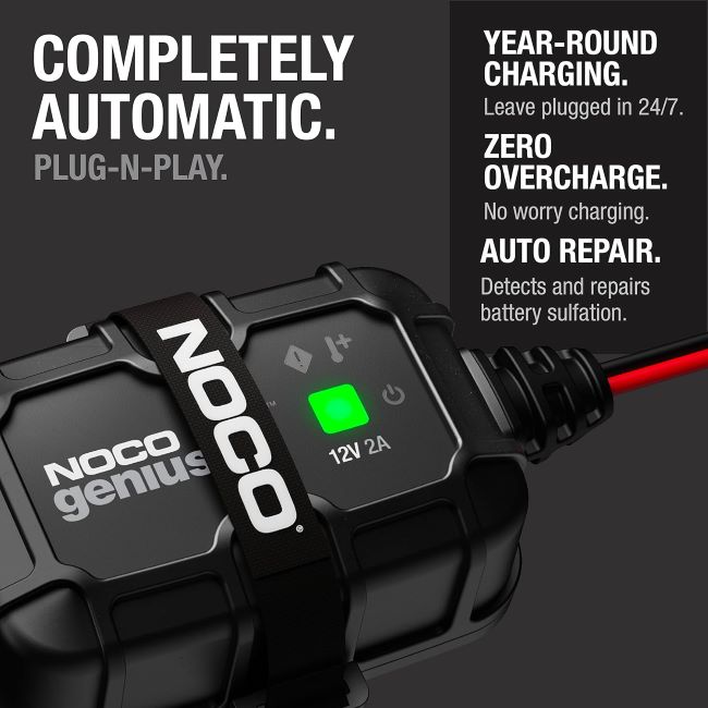 NOCO GENIUS2D 12V onboard smart battery charger with automatic maintenance, trickle charging, and desulfation for lead-acid batteries
