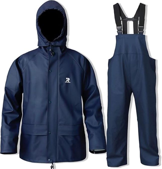 RainRider heavy-duty waterproof rain suit with jacket and pants for fishing, work, and outdoor use