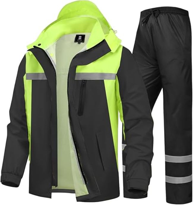 SaphiRose high-visibility reflective rain suit jacket and pants for work and outdoor safety use