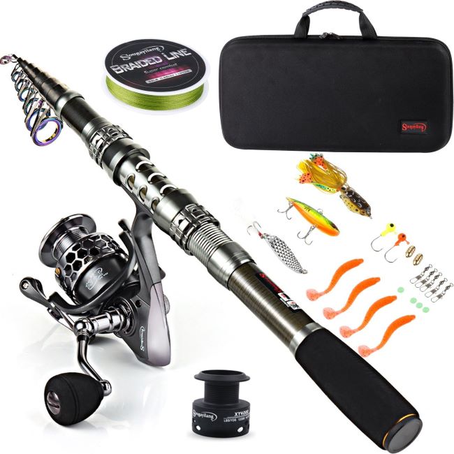 Sougayilang telescopic fishing rod and spinning reel combo with travel bag for saltwater and freshwater fishing trips