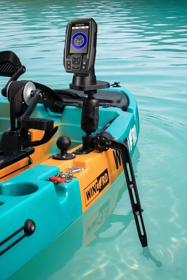 WINDFRD kayak fish finder mount with transducer arm and universal compatibility for Garmin, Lowrance, and Scotty systems