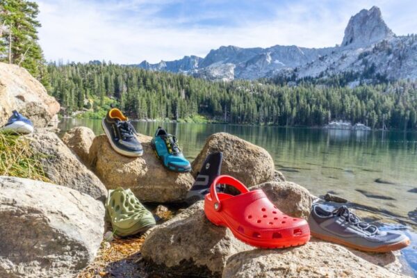 Different aqua shoes displayed for fishing and beach water adventure activities