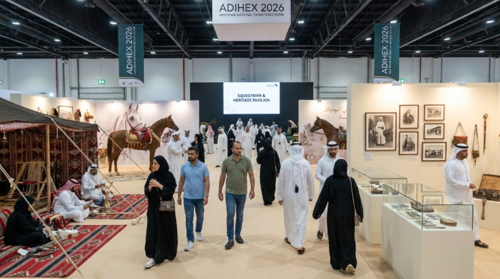 Visitors exploring equestrian and heritage exhibits at ADIHEX 2026 in Abu Dhabi