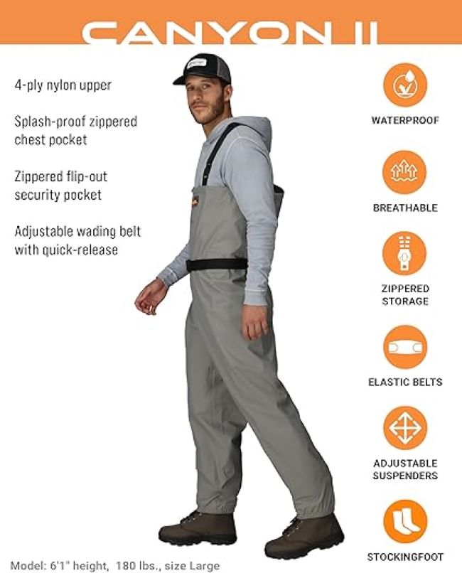 Waterproof FROGG TOGGS Canyon II chest wader with breathable fabric and adjustable suspenders