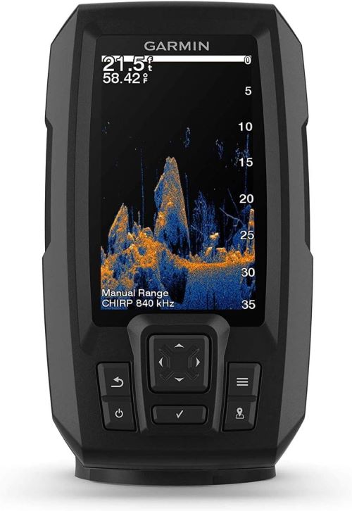 Garmin Striker Vivid 4cv fishfinder with built-in GPS and transducer for freshwater and coastal fishing