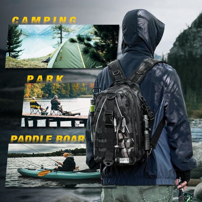 Angler carrying the Ghosthorn waterproof fishing backpack beside an Alaskan river