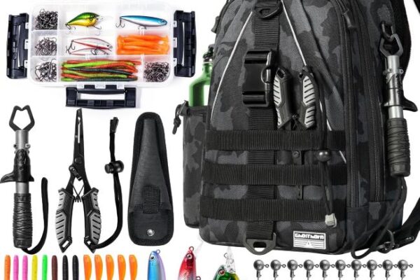 Ghosthorn waterproof fishing backpack with tackle boxes and rod holder in Alaska