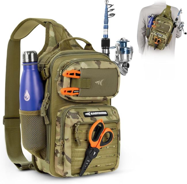 KastKing BlowBak Tactical Sling Tackle Bag worn by an angler in Michigan