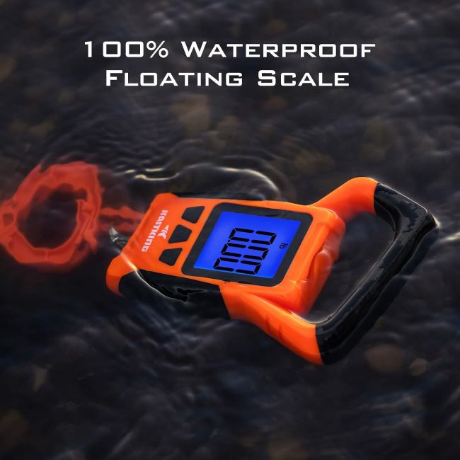 KastKing digital fish scale with ergonomic handle and 110 lb capacity for fishing trips