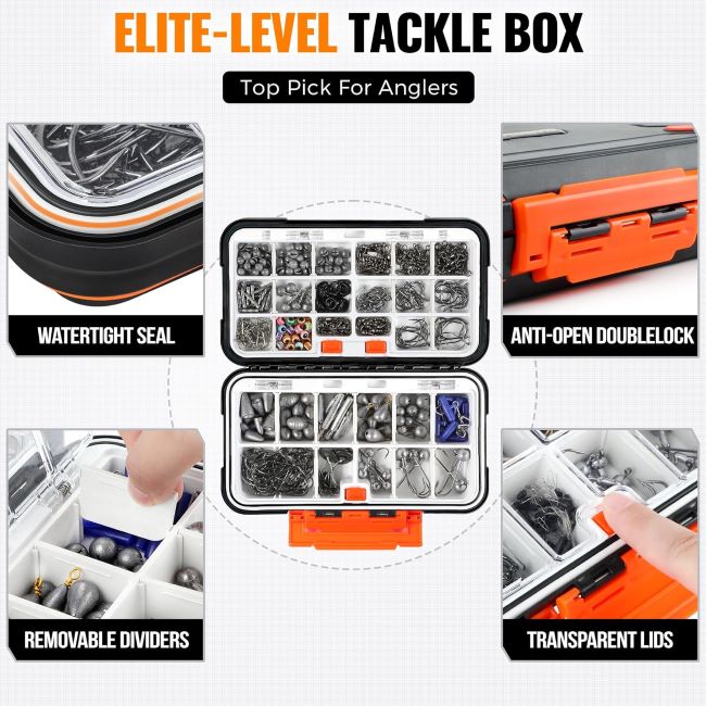 PLUSINNO fishing tackle kit organized with essential terminal tackle for anglers