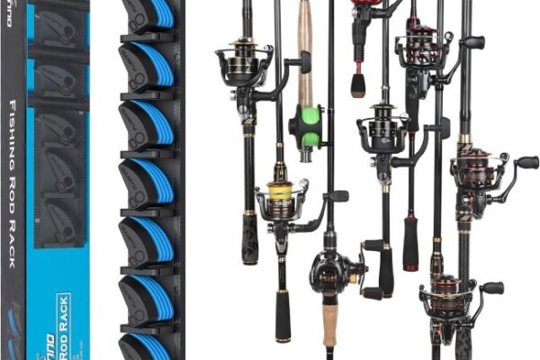 PLUSINNO Vertical Fishing Rod Holder mounted on a garage wall in Texas
