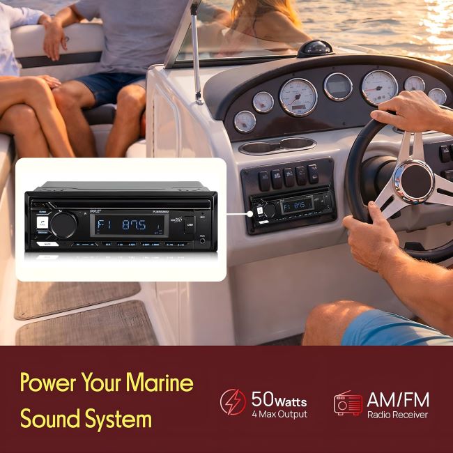 Pyle Marine Bluetooth Stereo Radio providing reliable audio for boating and fishing trips