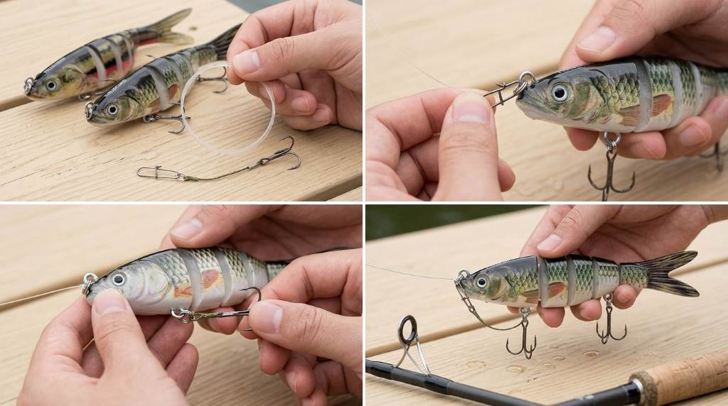 Angler testing Swimmax lure swimming action near shore
