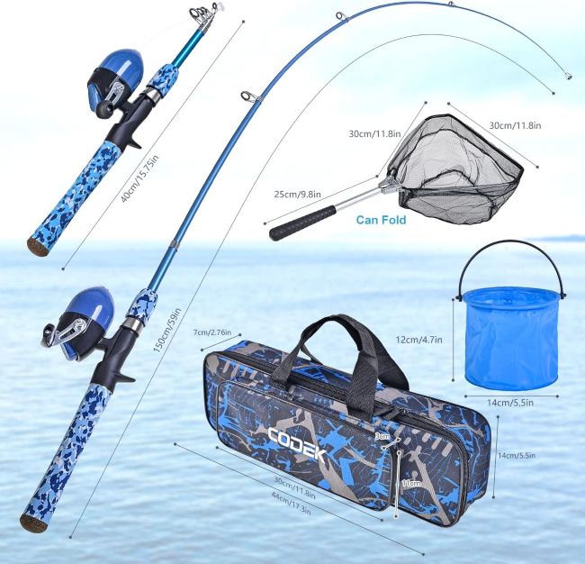CODEK children's fishing pole and reel combo designed for young anglers