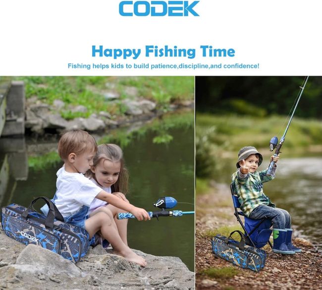 CODEK Kids Fishing Set with portable rod and tackle accessories for family fishing trips