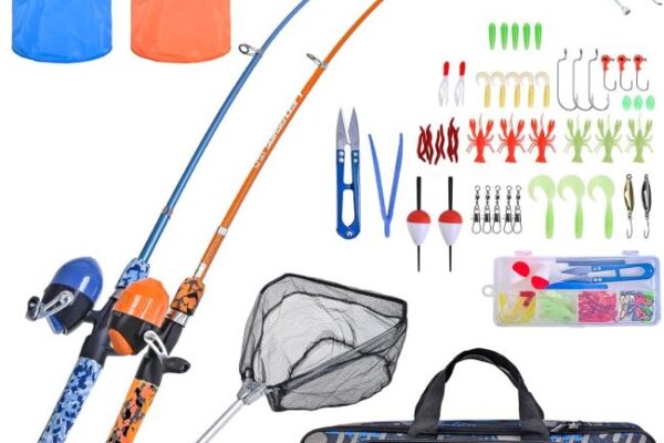 CODEK Kids Fishing Pole Set with rod, reel, and beginner fishing accessories