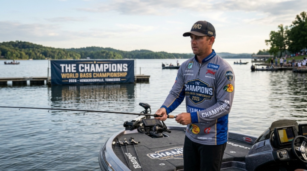Professional angler competing at The Champions World Bass Championship 2026 Hendersonville Tennessee
