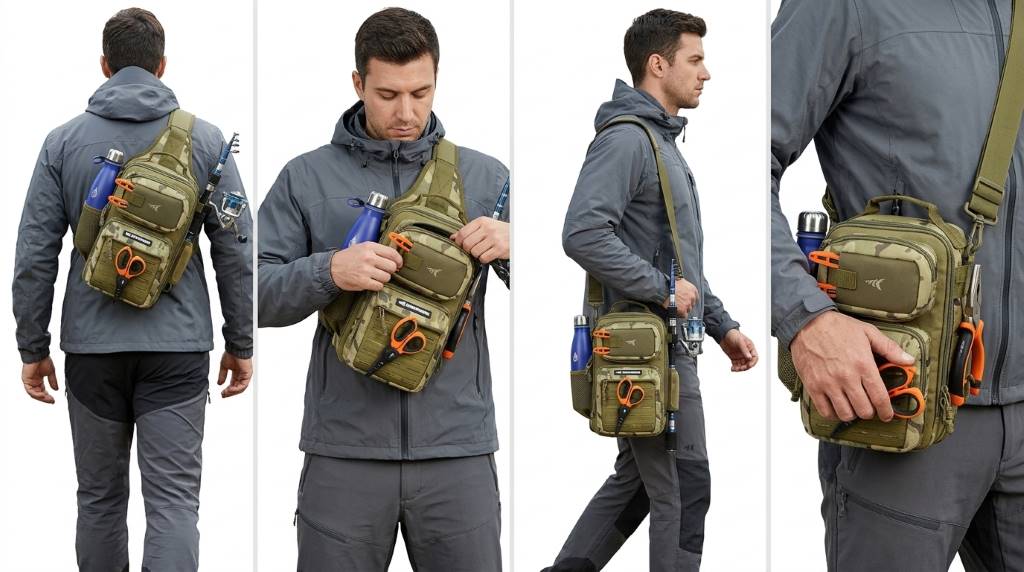 KastKing BlowBak Sling Bag with tackle trays and fishing gear