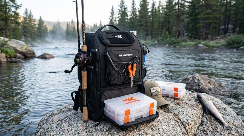 KastKing tackle backpack with rod holder for fishing gear
