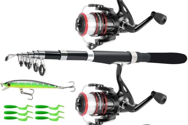 Ministoream Fishing Rod & Reel Set with two collapsible rods and spinning reels