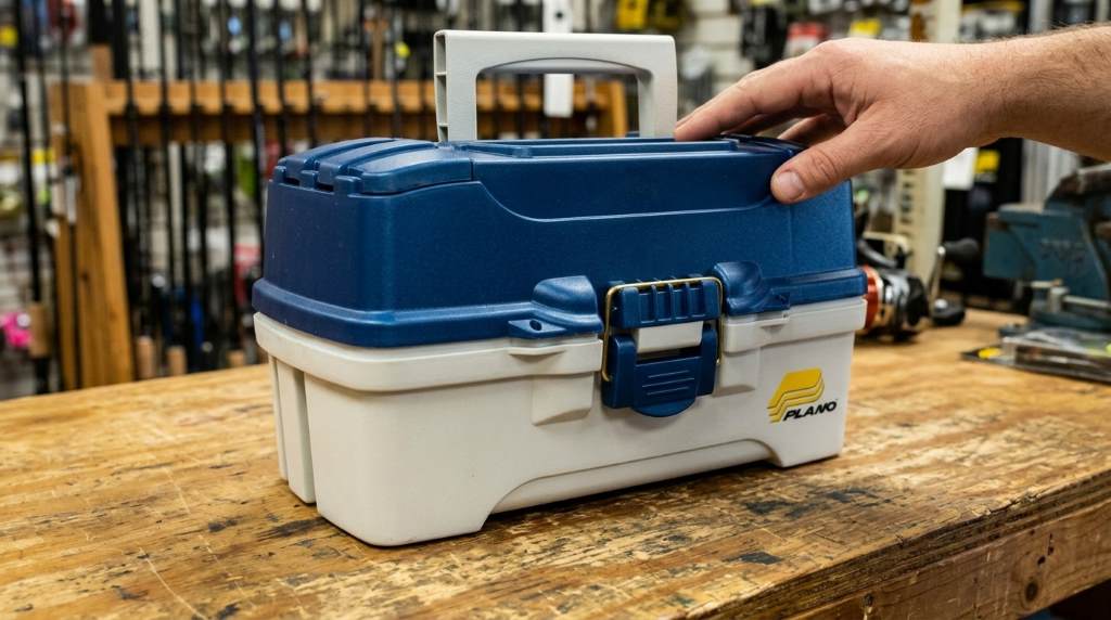Plano tackle box with cantilever trays and brass latch