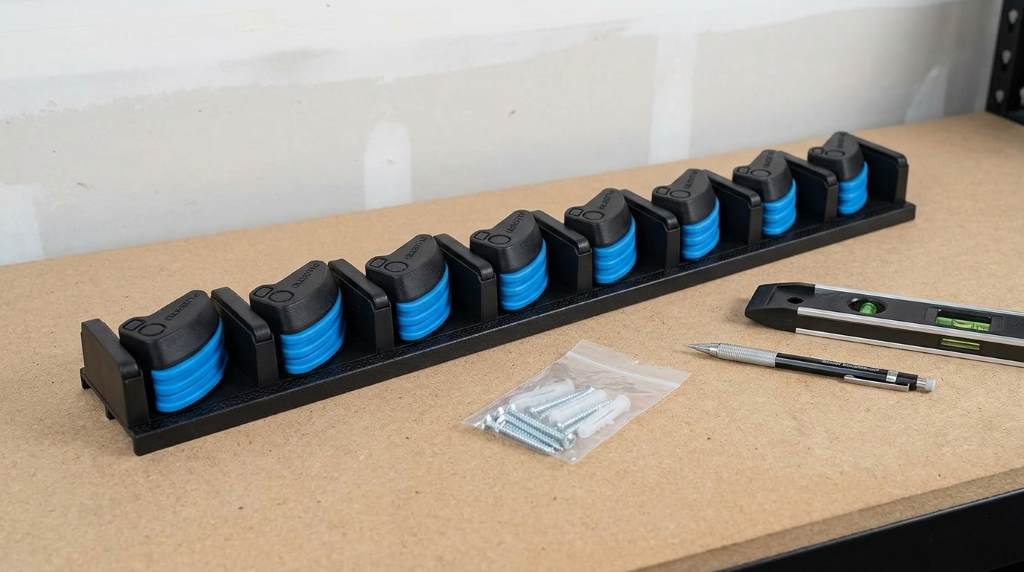 Plusinno vertical fishing rod holder mounted on garage wall