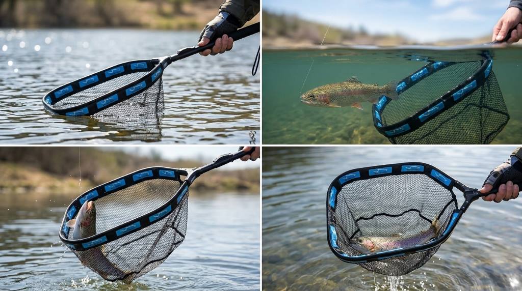 Proper head first fish landing using a floating net