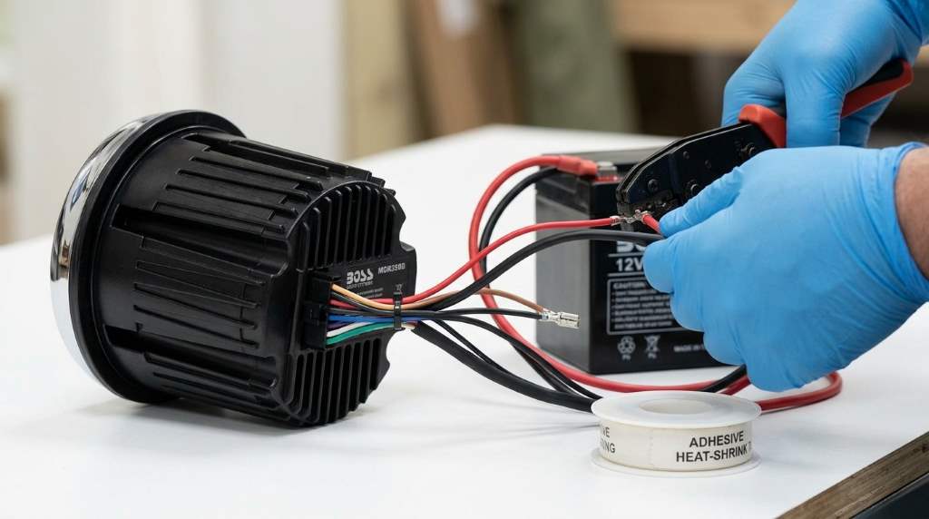 Testing Boss Audio marine radio after wiring installation