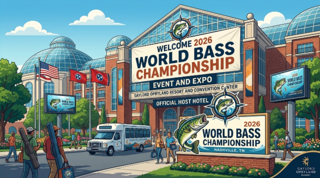 The Gaylord Opryland Resort and Convention Center in Nashville Tennessee, the official host hotel for the 2026 World Bass Championship event and expo