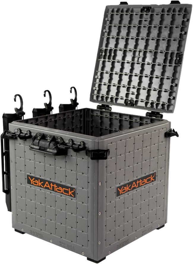 YakAttack BlackPak Pro mounted on a fishing kayak for gear organization